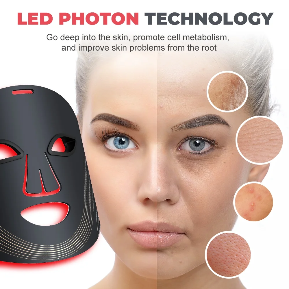 Red Light Therapy for Face, 7 Modes Portable Led Face Mask Light Therapy with Remote, Red Light Mask with Timing Function, Led Light Therapy at Home 180 LED Beads , Black
