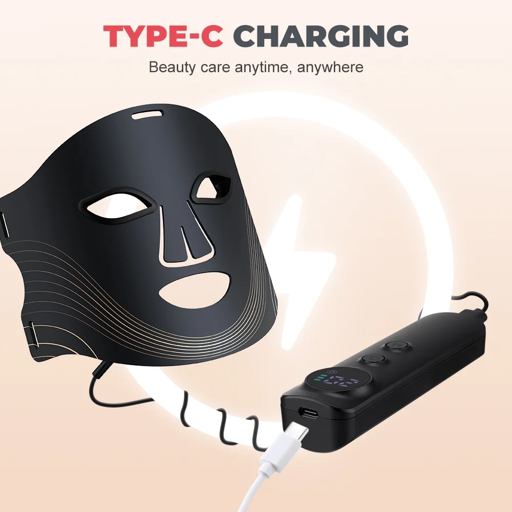 Red Light Therapy for Face, 7 Modes Portable Led Face Mask Light Therapy with Remote, Red Light Mask with Timing Function, Led Light Therapy at Home 180 LED Beads , Black