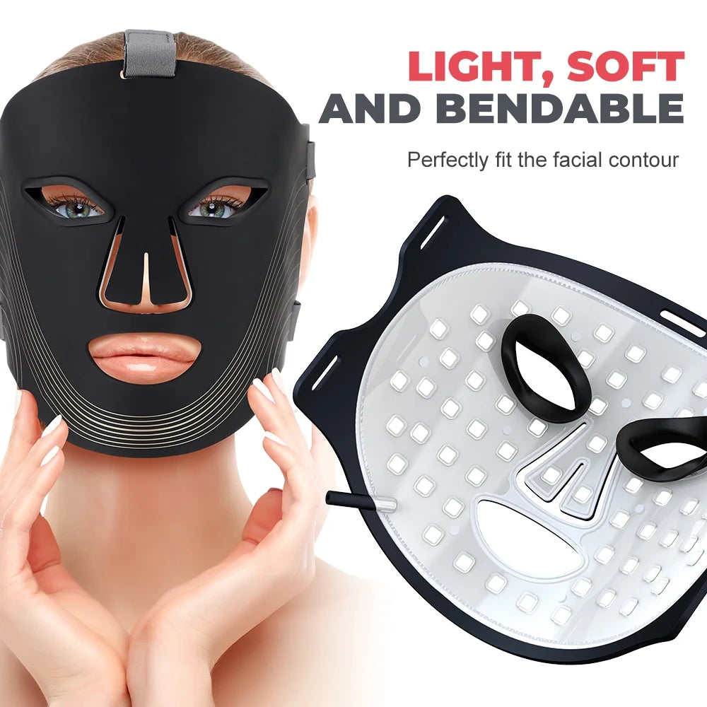Red Light Therapy for Face, 7 Modes Portable Led Face Mask Light Therapy with Remote, Red Light Mask with Timing Function, Led Light Therapy at Home 180 LED Beads , Black