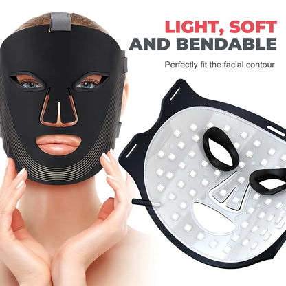 Red Light Therapy for Face, 7 Modes Portable Led Face Mask Light Therapy with Remote, Red Light Mask with Timing Function, Led Light Therapy at Home 180 LED Beads , Black