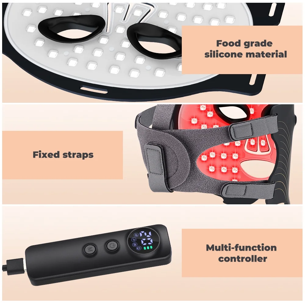 Red Light Therapy for Face, 7 Modes Portable Led Face Mask Light Therapy with Remote, Red Light Mask with Timing Function, Led Light Therapy at Home 180 LED Beads , Black