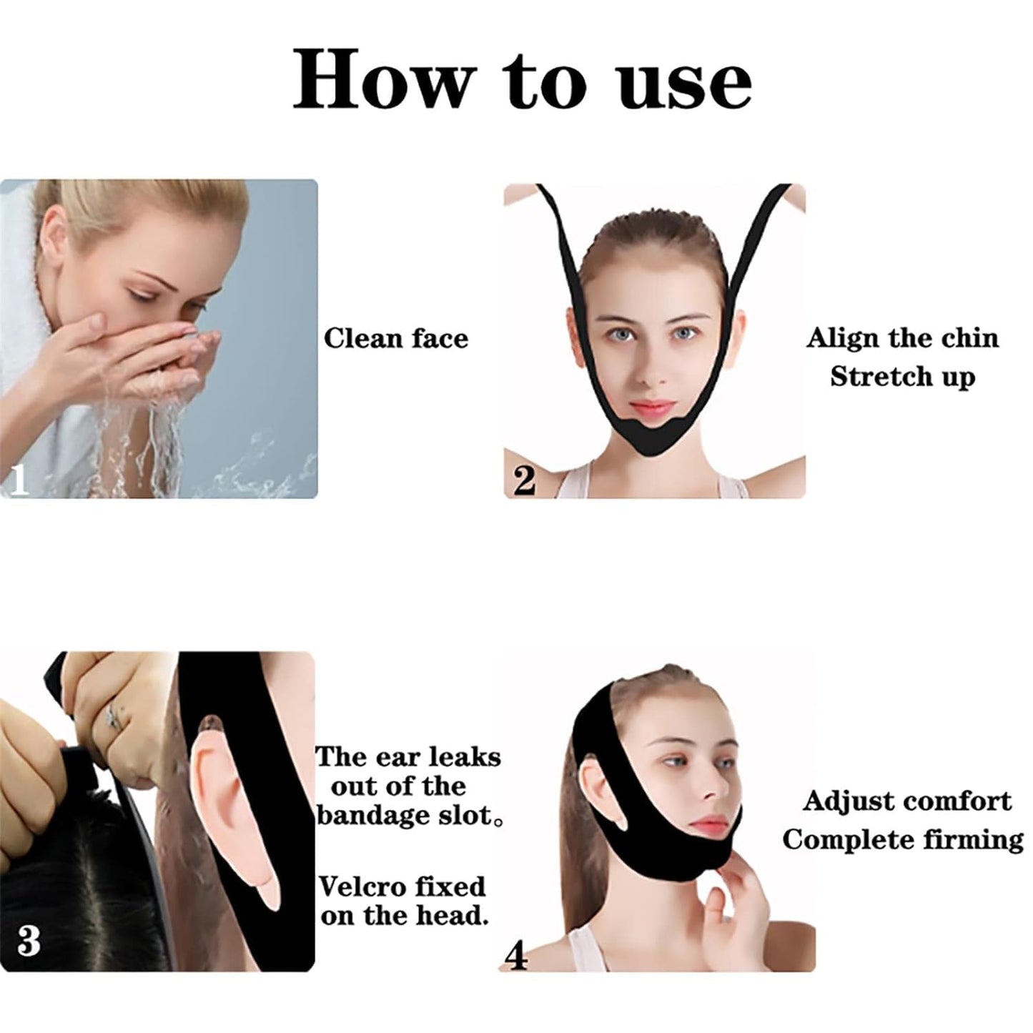 Silicone V-Line Lifting Chin Strap and Jaw Exerciser Mask in Black