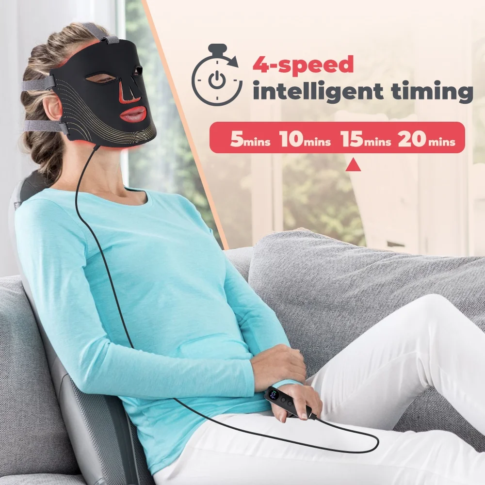 Red Light Therapy for Face, 7 Modes Portable Led Face Mask Light Therapy with Remote, Red Light Mask with Timing Function, Led Light Therapy at Home 180 LED Beads , Black