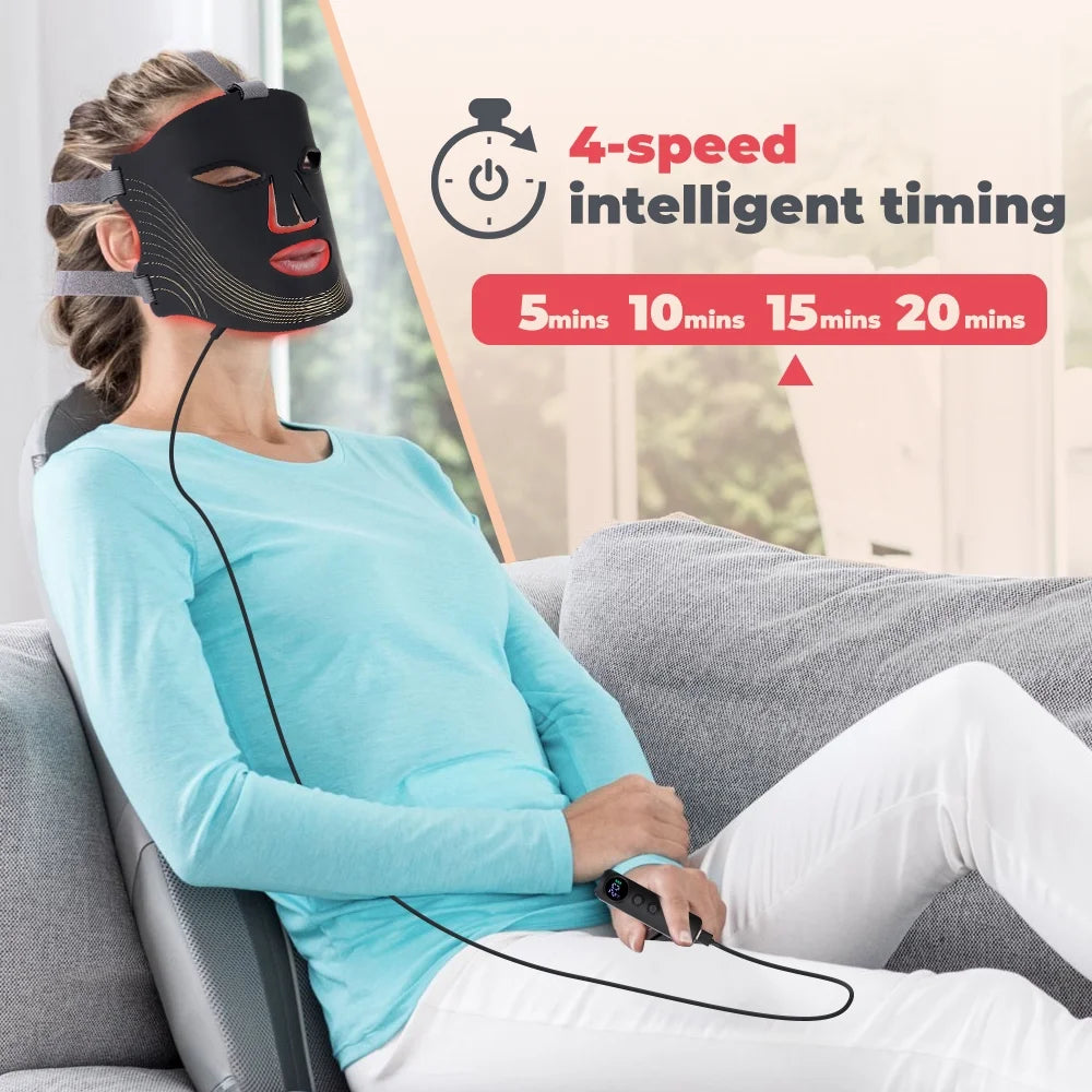 Red Light Therapy for Face, 7 Modes Portable Led Face Mask Light Therapy with Remote, Red Light Mask with Timing Function, Led Light Therapy at Home 180 LED Beads , Black